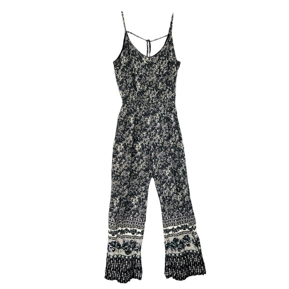 Mimi Chica Pants - MIMI CHICA Jumpsuit Sleeveless Rayon Floral Black Purple Blue Cream Size Medium